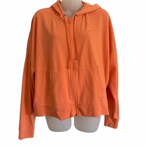 Nike full zip cropped hooded sweatshirt size XL- orange peach color, pockets
